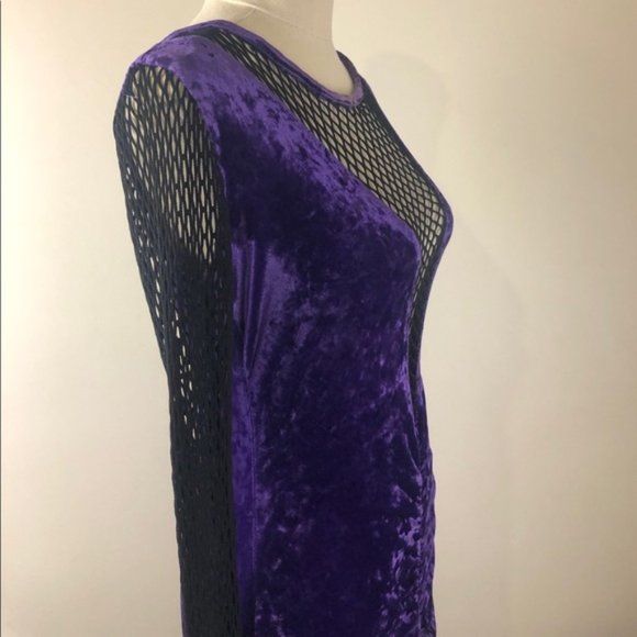 Vintage Purple Shreath Dress size 10/ 12 Strech Velvet Polyester Open mesh - Picture 3 of 11
